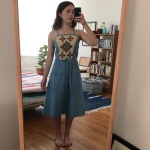Vintage Denim Open Back Apron Wrap Dress